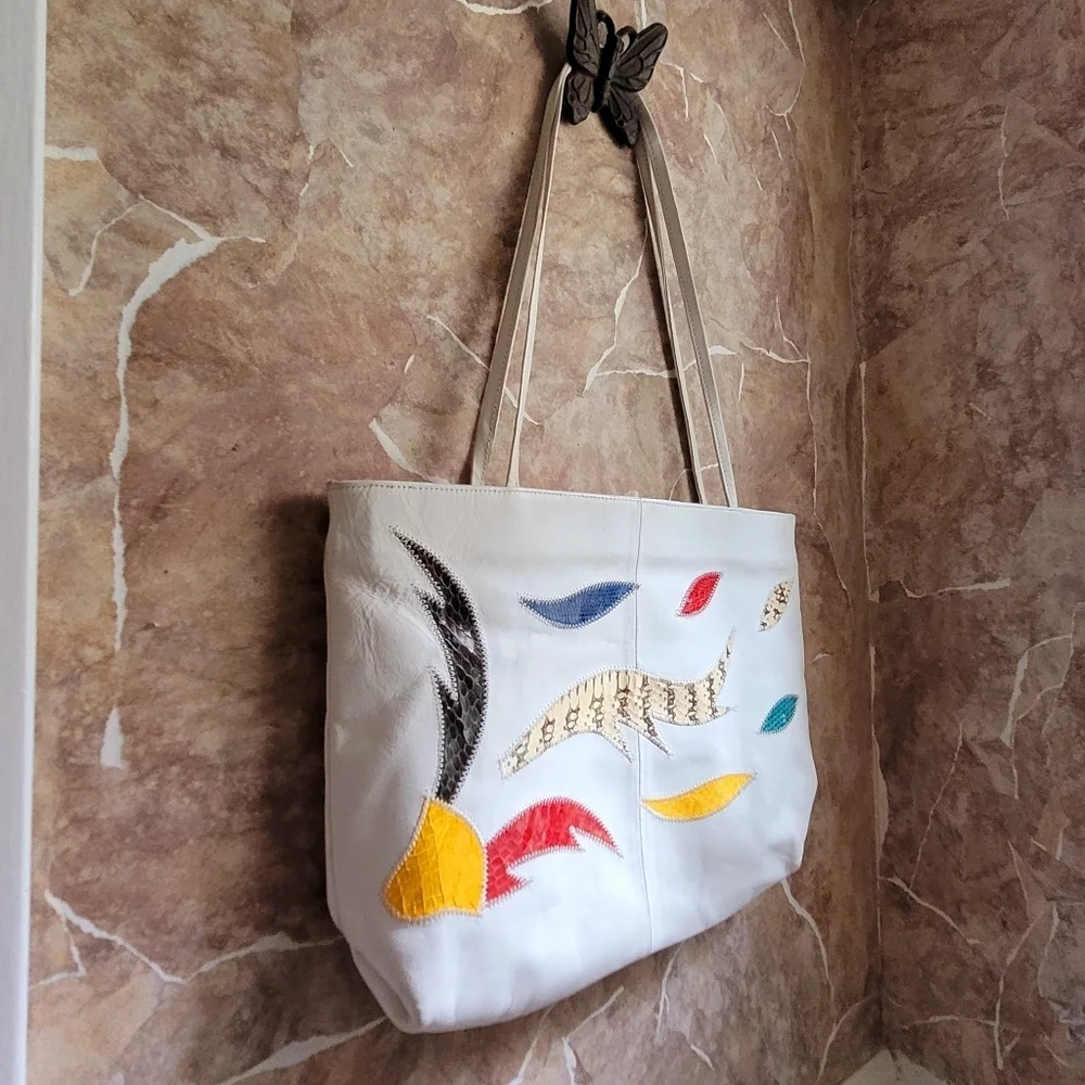 Vintage Lopez Camacho White Leather with Snakeskin Accent